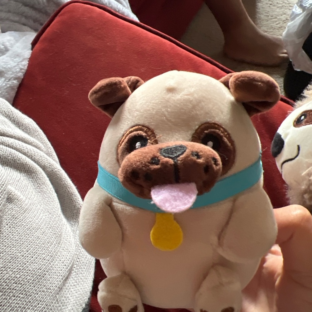 Plush pug Dog Toy with Blue Collar